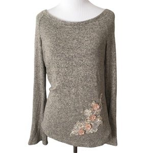 A. Byer Long sleeve blouse beaded flowers large